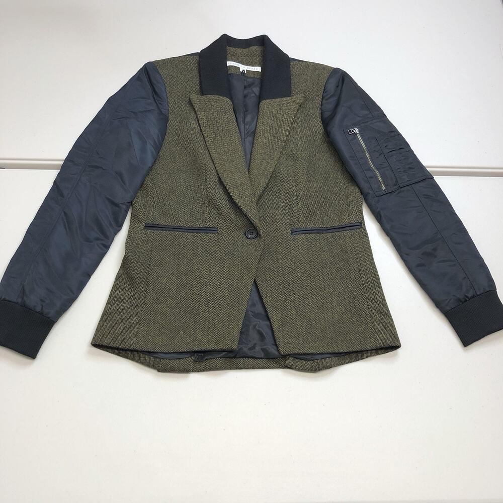 Veronica Beard Wisteria Flight Blazer Herringbone Jacket Size 8 Green Black USA